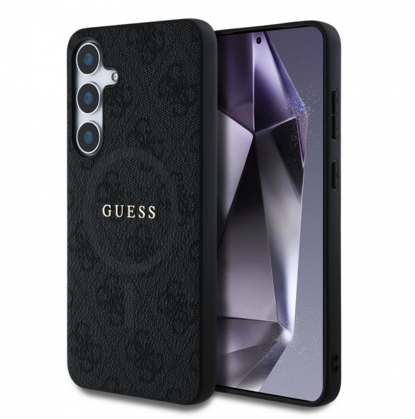 Guess PU Leather 4G Colored Ring MagSafe Fodral till Samsung Galaxy S25 Svart