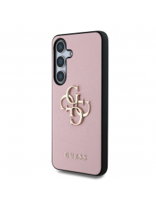 Guess PU Grained 4G metalllogofodral för Samsung Galaxy S25+ Rosa