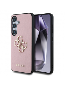 Guess PU Grained 4G metalllogofodral för Samsung Galaxy S25+ Rosa