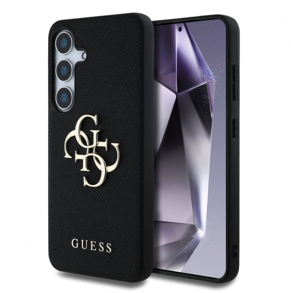 Guess PU Grained 4G metalllogofodral för Samsung Galaxy S25+ Svart