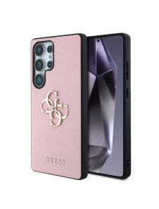 Guess PU Grained 4G metalllogofodral för Samsung Galaxy S25 Ultra Pink