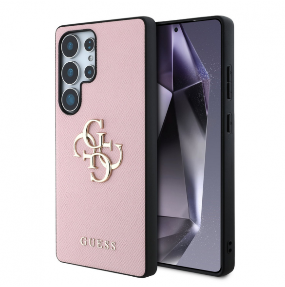 Guess PU Grained 4G metalllogofodral för Samsung Galaxy S25 Ultra Pink