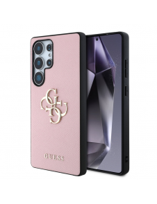 Guess PU Grained 4G metalllogofodral för Samsung Galaxy S25 Ultra Pink