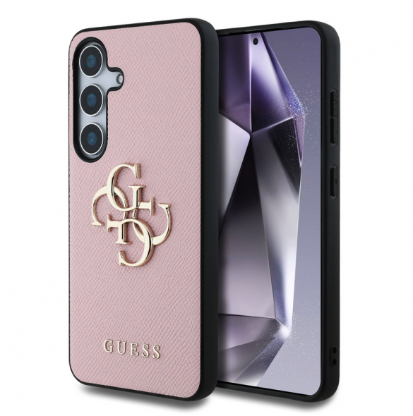 Guess PU Grained 4G metalllogofodral till Samsung Galaxy S25 Pink