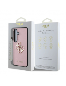 Guess PU Grained 4G metalllogofodral till Samsung Galaxy S25 Pink