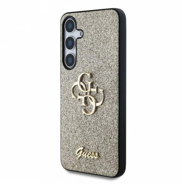Guess PU Fixed Glitter 4G metalllogofodral för Samsung Galaxy S25+ Gold