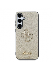 Guess PU Fixed Glitter 4G metalllogofodral för Samsung Galaxy S25+ Gold