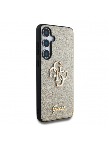 Guess PU Fixed Glitter 4G metalllogofodral för Samsung Galaxy S25+ Gold