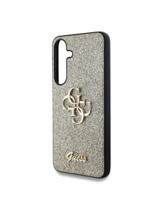 Guess PU Fixed Glitter 4G metalllogofodral för Samsung Galaxy S25+ Gold