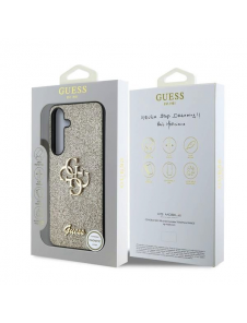 Guess PU Fixed Glitter 4G metalllogofodral för Samsung Galaxy S25+ Gold