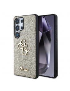 Guess PU Fixed Glitter 4G metalllogofodral för Samsung Galaxy S25 Ultra Gold