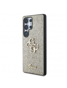 Guess PU Fixed Glitter 4G metalllogofodral för Samsung Galaxy S25 Ultra Gold