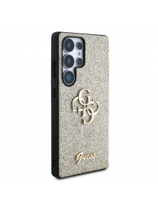 Guess PU Fixed Glitter 4G metalllogofodral för Samsung Galaxy S25 Ultra Gold