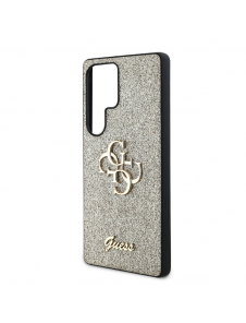 Guess PU Fixed Glitter 4G metalllogofodral för Samsung Galaxy S25 Ultra Gold
