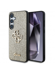 Guess PU Fixed Glitter 4G metalllogofodral till Samsung Galaxy S25 Gold