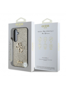 Guess PU Fixed Glitter 4G metalllogofodral till Samsung Galaxy S25 Gold
