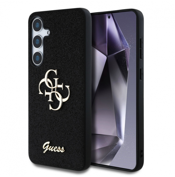 Guess PU Fixed Glitter 4G metalllogofodral till Samsung Galaxy S25 Svart