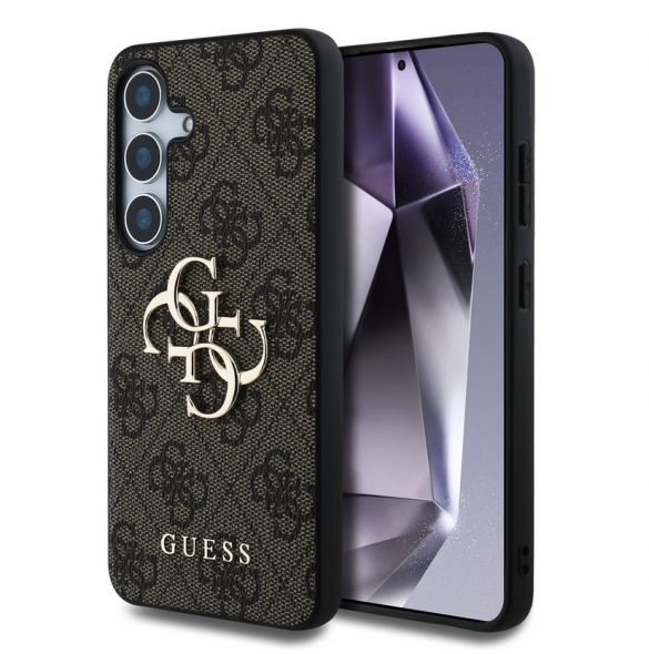 Guess PU 4G metalllogofodral för Samsung Galaxy S25+ Brun