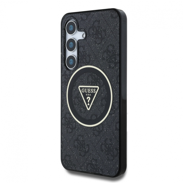 Guess IML 4G Glitter och Triangle Logo MagSafe Fodral för Samsung Galaxy S25 Svart