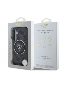Guess IML 4G Glitter och Triangle Logo MagSafe Fodral för Samsung Galaxy S25 Svart