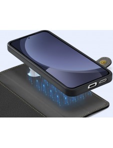 Dux Ducis Lawa Läderfodral för Samsung Galaxy S25+ med avtagbar magnetisk plånbok - Svart