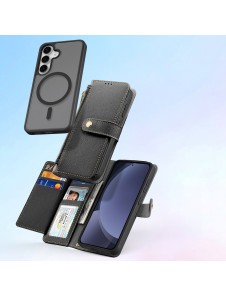 Dux Ducis Lawa Läderfodral för Samsung Galaxy S25+ med avtagbar magnetisk plånbok - Svart