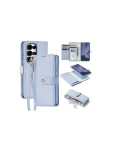 Dux Ducis Lawa Läderfodral till Samsung Galaxy S25 Ultra med avtagbar magnetisk plånbok - Blå