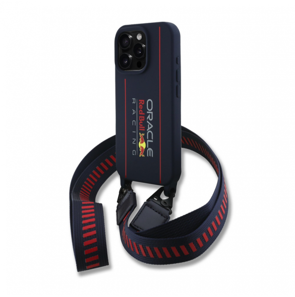 Red Bull Silikon Vertikal Logo MagSafe Fodral + Crossbody-rem för iPhone 16 Pro Max Navy