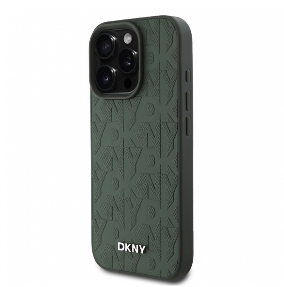 DKNY PU Läder Grid Pattern Magsafe Fodral för iPhone 16 Pro Max Grön