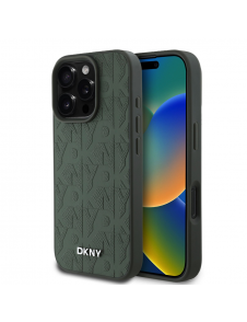 DKNY PU Läder Grid Pattern Magsafe Fodral för iPhone 16 Pro Max Grön