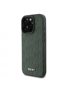 DKNY PU Läder Grid Pattern Magsafe Fodral för iPhone 16 Pro Grön