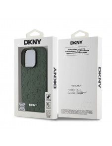DKNY PU Läder Grid Pattern Magsafe Fodral för iPhone 16 Pro Grön