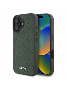DKNY PU Läder Grid Pattern Magsafe Fodral till iPhone 16 Grön