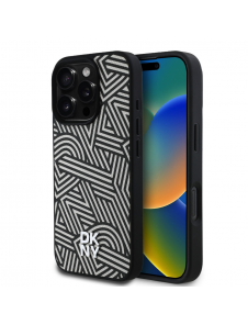 DKNY PU Läder Crosswalk Pattern Magsafe-fodral för iPhone 16 Pro Max Ivory
