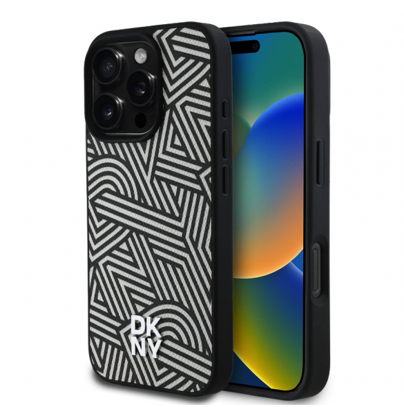 DKNY PU Läder Crosswalk Pattern Magsafe-fodral för iPhone 16 Pro Ivory