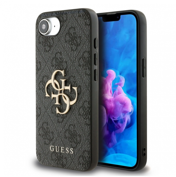 Guess PU 4G metalllogofodral för iPhone 16e Grå