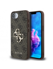 Guess PU 4G metalllogofodral för iPhone 16e Brun