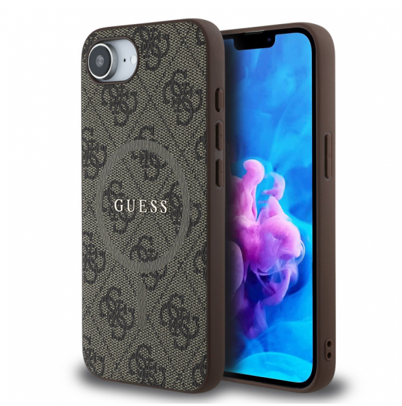 Guess PU Leather 4G Colored Ring MagSafe Fodral för iPhone 16e Brun
