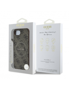 Guess PU Leather 4G Colored Ring MagSafe Fodral för iPhone 16e Brun