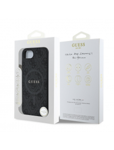 Guess PU Leather 4G Colored Ring MagSafe Fodral för iPhone 16e Svart
