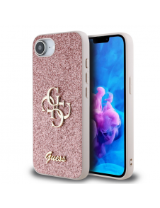 Guess PU Fixed Glitter 4G metalllogofodral för iPhone 16e Rosa