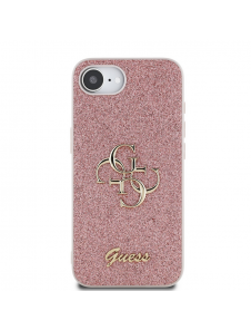 Guess PU Fixed Glitter 4G metalllogofodral för iPhone 16e Rosa