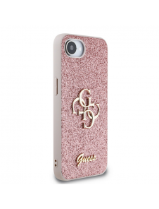 Guess PU Fixed Glitter 4G metalllogofodral för iPhone 16e Rosa
