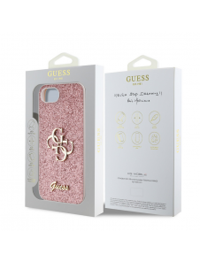 Guess PU Fixed Glitter 4G metalllogofodral för iPhone 16e Rosa