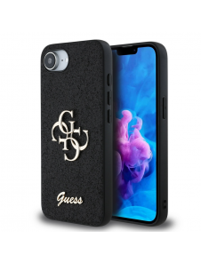 Guess PU Fixed Glitter 4G metalllogofodral för iPhone 16e Svart