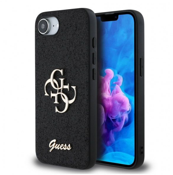 Guess PU Fixed Glitter 4G metalllogofodral för iPhone 16e Svart