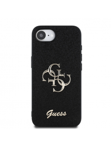 Guess PU Fixed Glitter 4G metalllogofodral för iPhone 16e Svart
