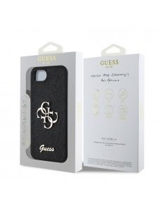 Guess PU Fixed Glitter 4G metalllogofodral för iPhone 16e Svart
