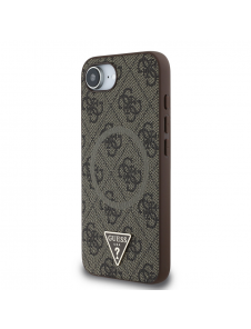 Guess PU 4G Strass Triangle metalllogofodral för iPhone 16e Brun