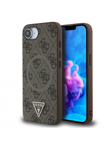 Guess PU 4G Strass Triangle metalllogofodral för iPhone 16e Brun